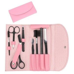 Professional Eyebrow Shaping Kit 8-Pc Set w Pink Leather Bag, Razor, Scissors